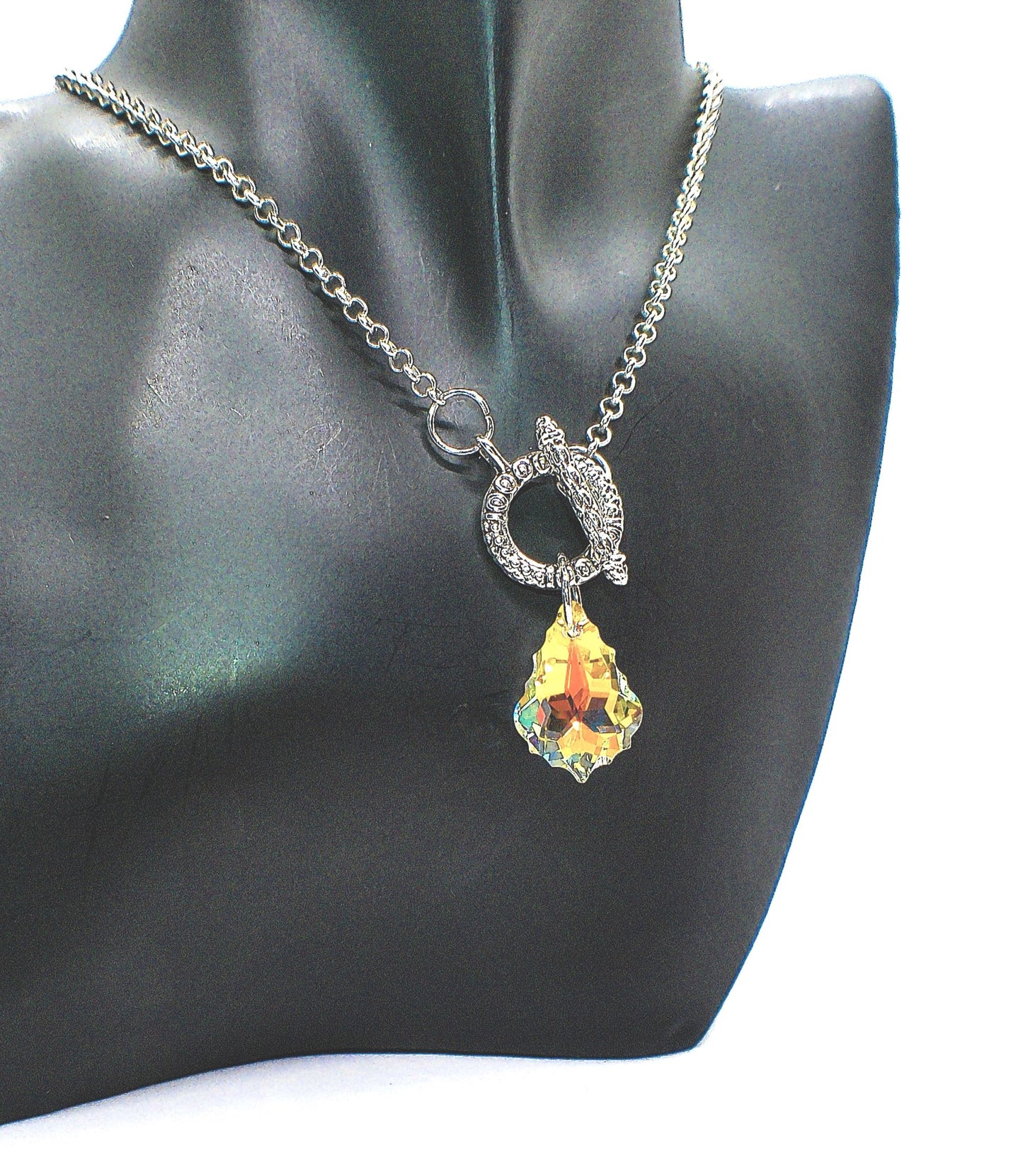 Gorgeous Baroque Teardrop Crystal, Rolo Chain Necklace - by Artistry Jewelry