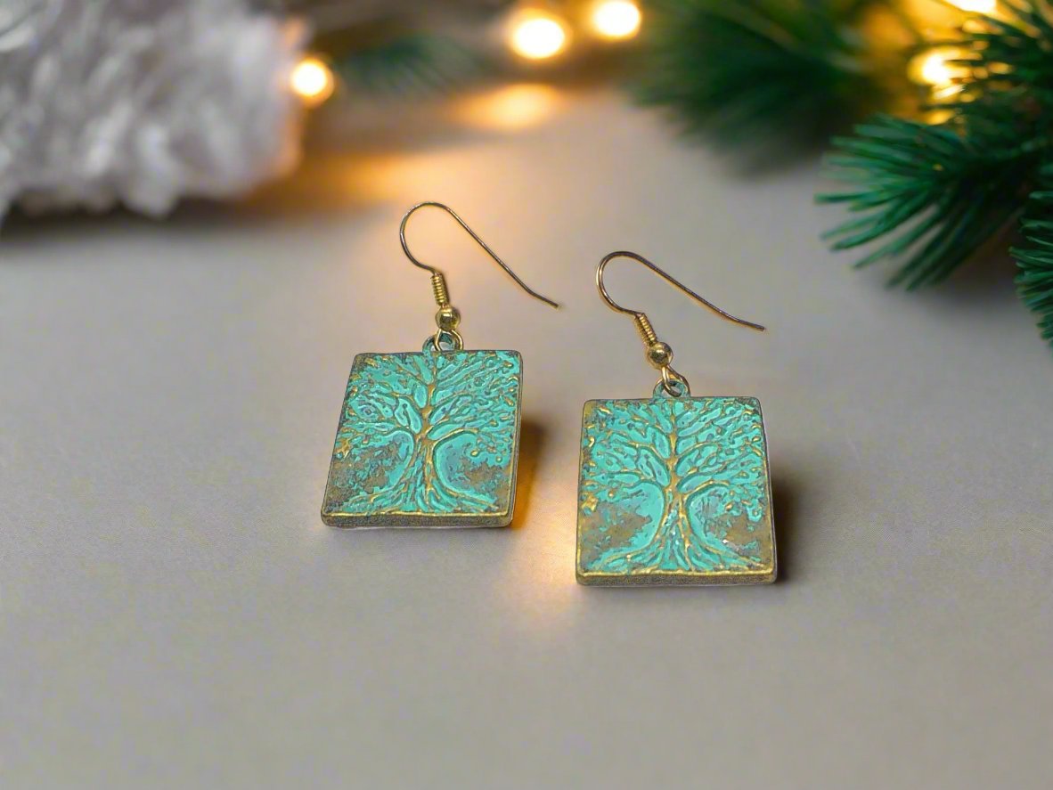 Lovely Patina Tree of Life Drop Earrings-by Artistry Jewelry