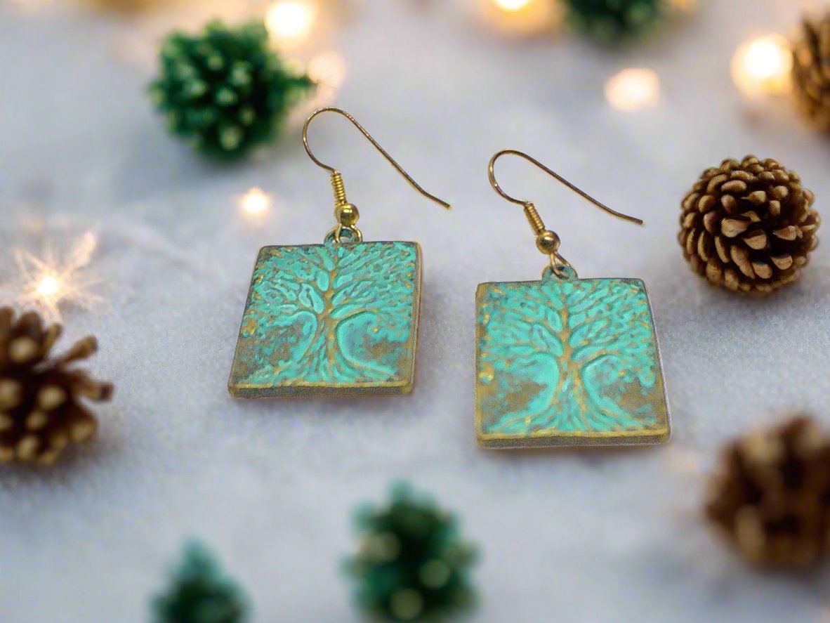 Lovely Patina Tree of Life Drop Earrings-by Artistry Jewelry