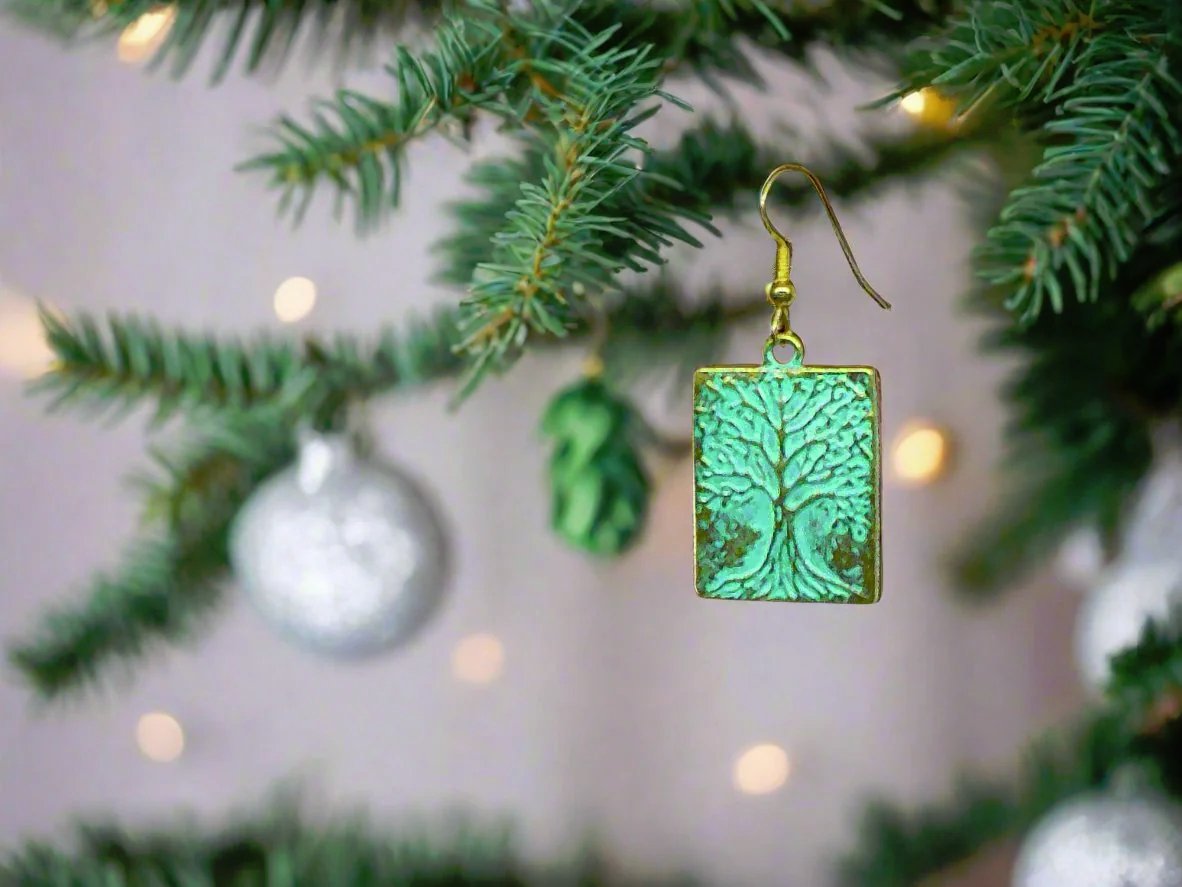 Lovely Patina Tree of Life Drop Earrings-by Artistry Jewelry