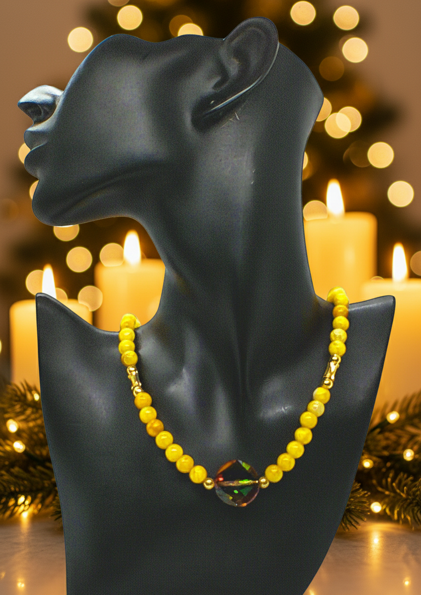 Exciting Yellow Fire Dragon Agates and Copper Crystal Twist, Semi-precious, One-of-a-Kind, Necklace - handcrafted by Artistry Jewelry