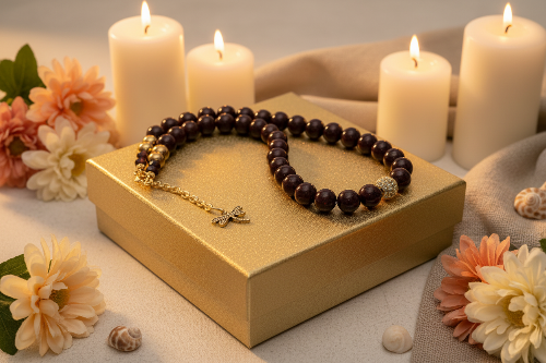 Beautiful One-of-a-Kind, Mocha Crystals and Pearl Necklace Set with CZ ball-handcrafted by Artistry Jewelry