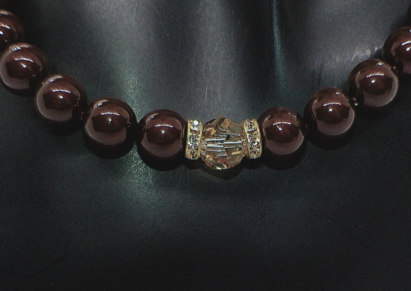Beautiful Golden Shadow Crystal, Maroon Pearl and Gold Hematite Semi-precious Necklace-handcrafted by Artistry Jewelry