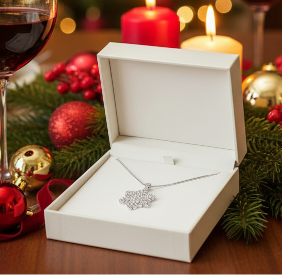 Stunning Silver Crystal Snowflake Necklace