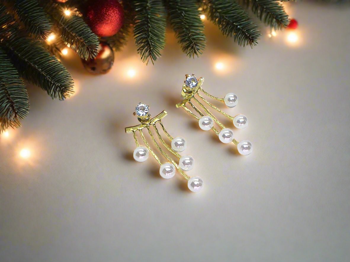 Lovely Crystal and Pearl Hanging Ear Jackets