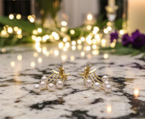 Lovely Crystal and Pearl Hanging Ear Jackets