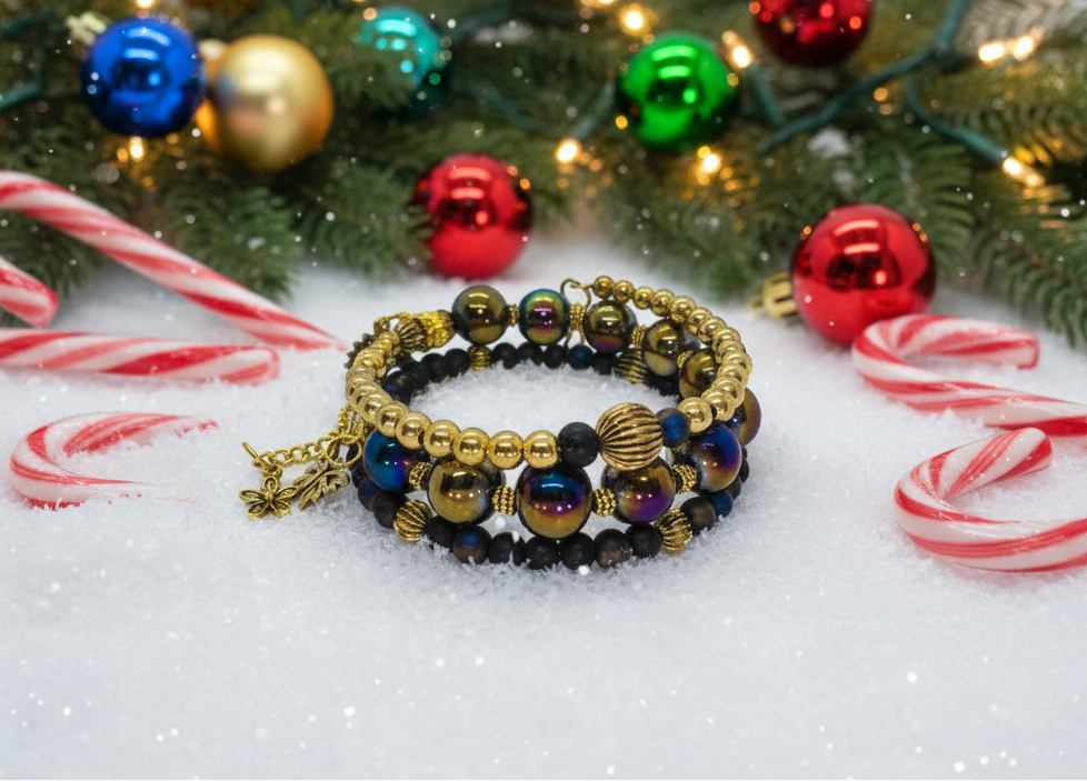 Amazing Purple and Gold Hematite Beaded Bracelet - handcrafted by Artistry Jewelry