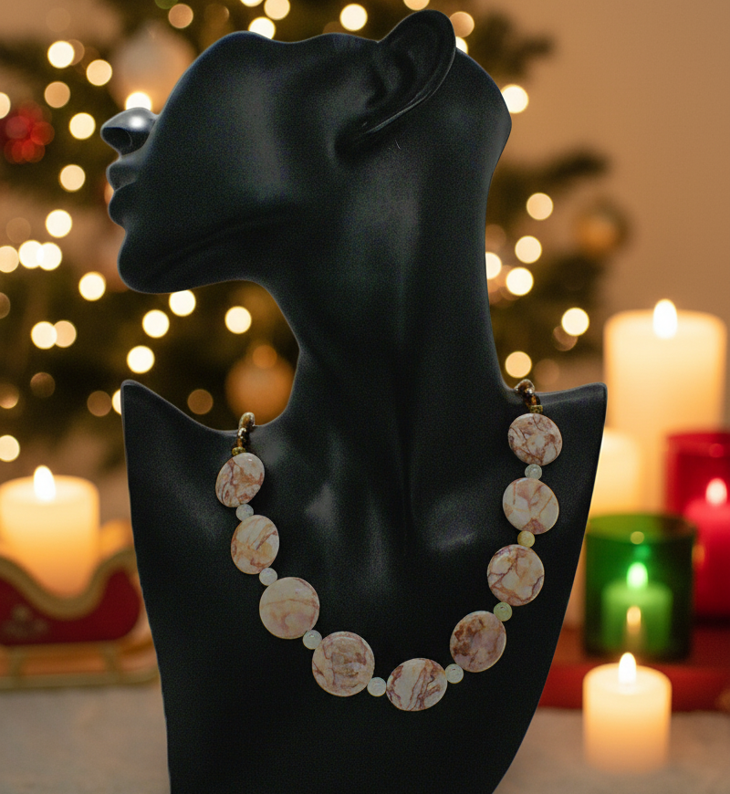 Gorgeous Natural Red Adventurine, Redline Marble and Italian Onyx, Semi-precious, One-of-a-Kind Beaded Necklace A-handcrafted by Artistry Jewelry