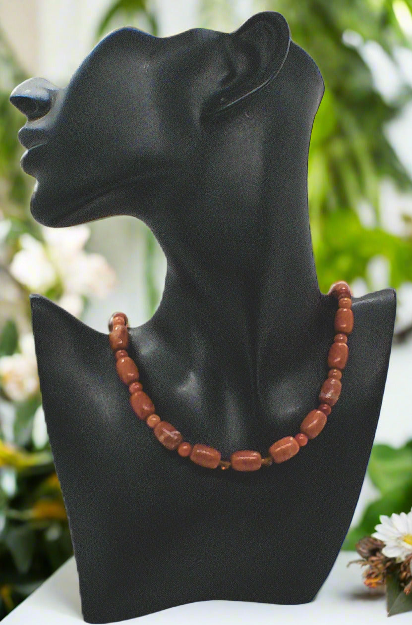 Gorgeous Burnt Red Adventurine and Italian Onyx, Semi-precious Necklace B-handcrafted by Artistry Jewelry