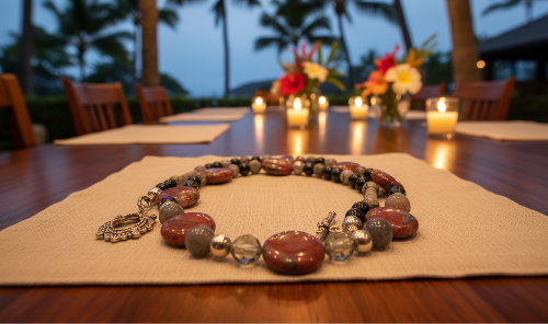 Gorgeous Red Sesame Jasper, Black Lace Marble and Crystal, Semi-precious, One-of-a-Kind, Beaded Necklace B-handcrafted by Artistry Jewelry