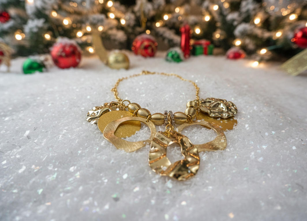 Beautiful Geo Circles of Gold and Rhinestones Necklace, One-of-a-Kind-handcrafted by Artistry Jewelry