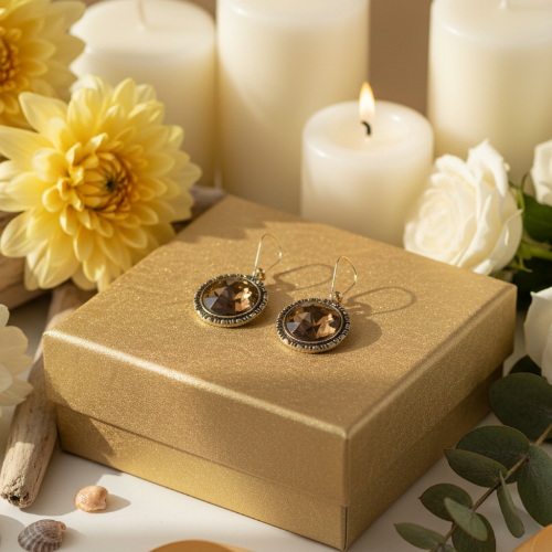 Lovely Smoky Topaz, Rivoli, Gold Drop Earrings- by Artistry Jewelry