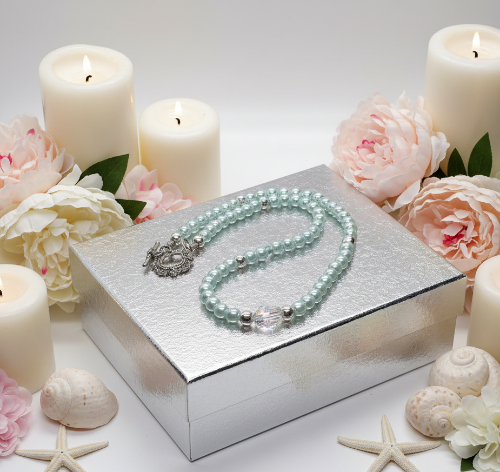Beautiful Aqua, Semi-precious Necklace with a Cosmic Crystal, and Hematite-B-handcrafted by Artistry Jewelry