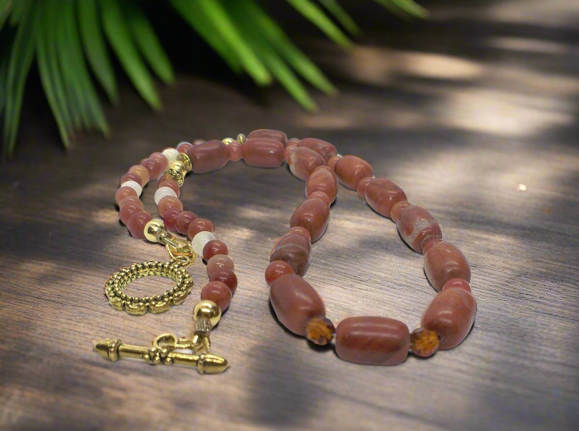 Gorgeous Burnt Red Adventurine and Italian Onyx, Semi-precious Necklace B-handcrafted by Artistry Jewelry