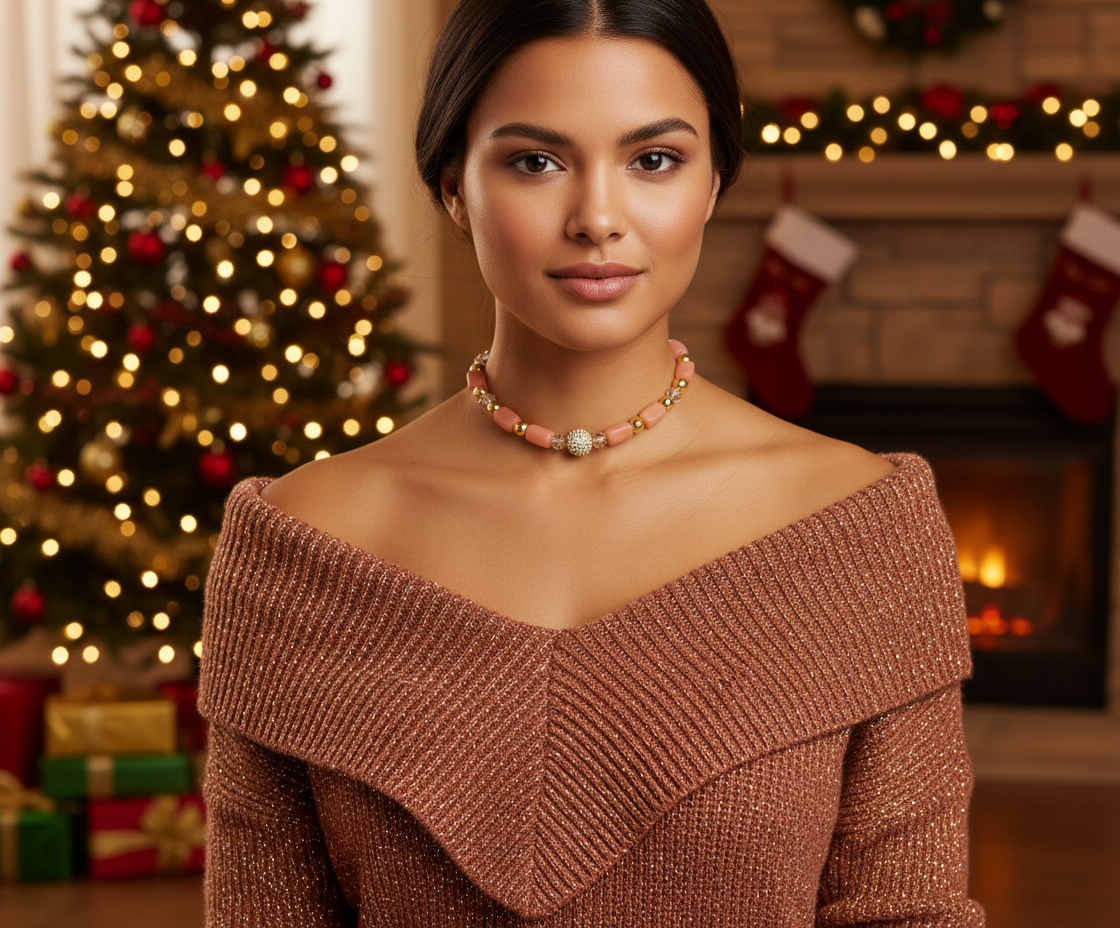 Exceptional Crystal and Buri, Peach, and Cream Beaded Necklace Set with Cubic Zirconia - handcrafted by Artistry Jewelry