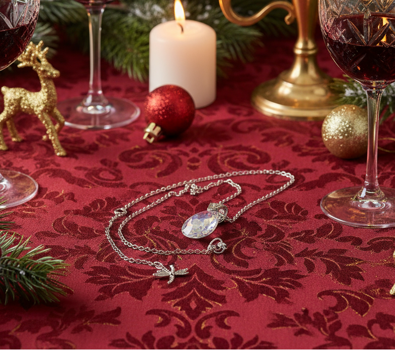 A Beautiful Teardrop Crystal and Stainless Steel Chain Necklace, One-of-a-Kind-handcrafted by Artistry Jewelry