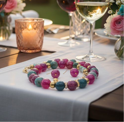Stunning Natural Berry Tourmaline, Olive Quartz, and Gold Hematite, One-of-a-Kind, Beaded Necklace Set-handcrafted by Artistry Jewelry