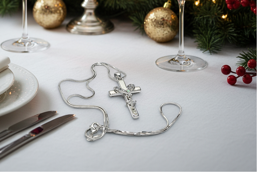 Stunning Heart and Cross Pendant Necklace