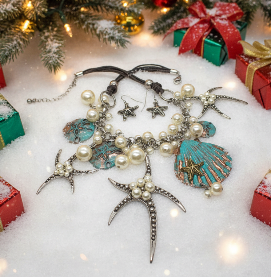Gorgeous Starfish and Shell Statement Necklaces Set
