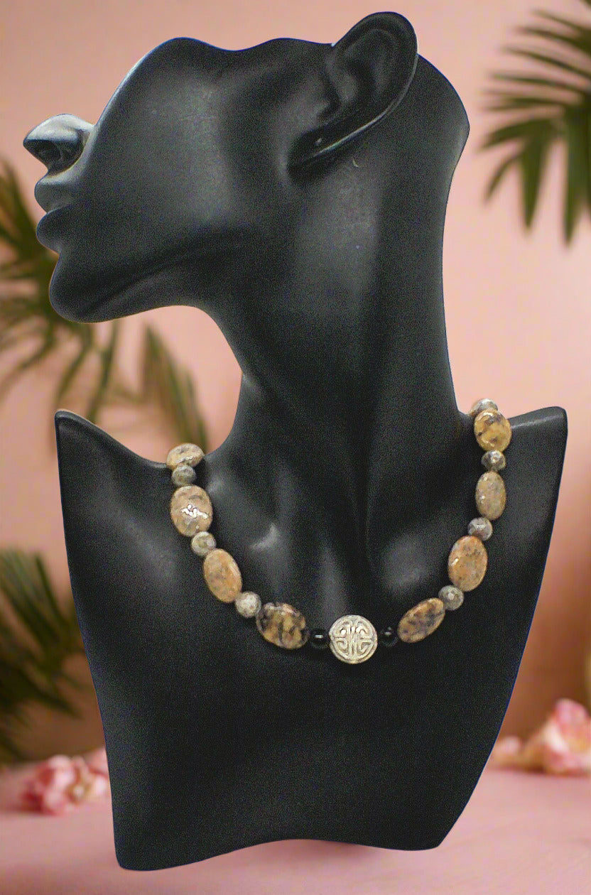https://www.artistryjewelry.net/products/lovely-pink-feldspar-maifanite-jasper-black-brown-gray-semi-precious-beaded-necklace-handcrafted-by-artistry-jewelry