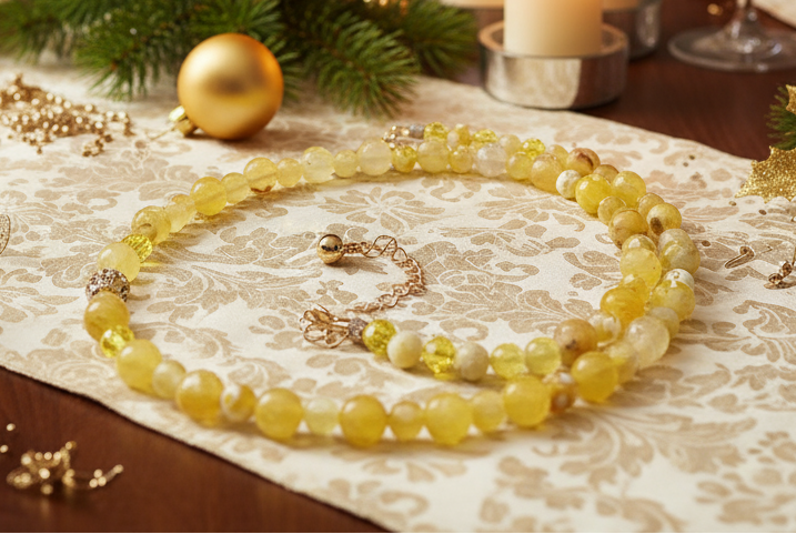 Gorgeous Yellow Fire Agates and Crystals Beaded Semi-precious Necklace handcrafted by Artistry Jewelry