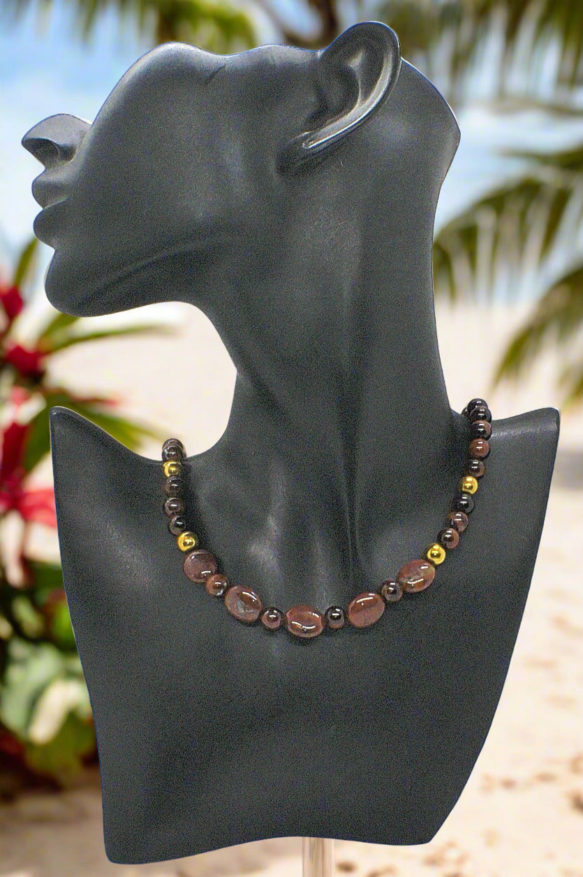 Brilliant Brecca Jasper, Red Tiger Eye, Hematite Beaded Necklace - handcrafted by Artistry Jewelry
