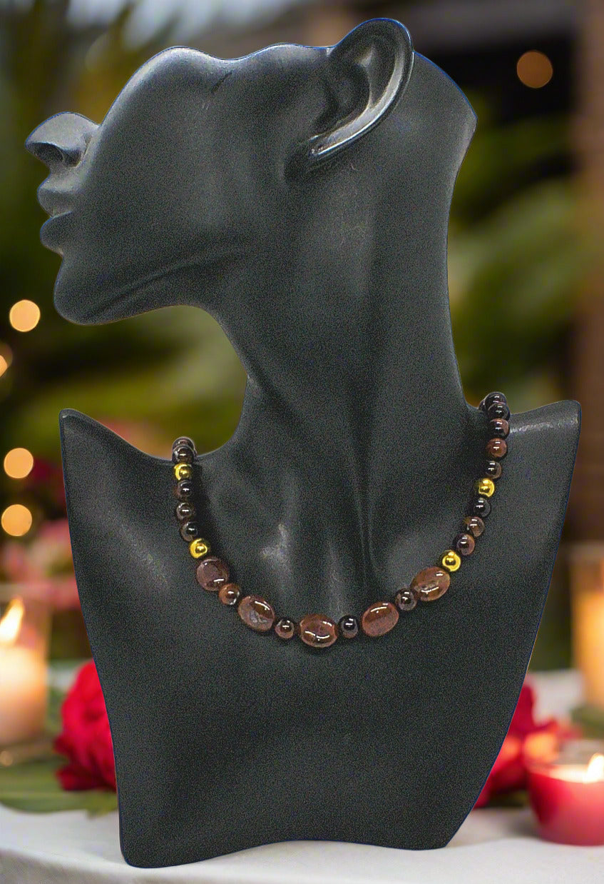 Brilliant Brecca Jasper, Red Tiger Eye, Hematite Beaded Necklace - handcrafted by Artistry Jewelry