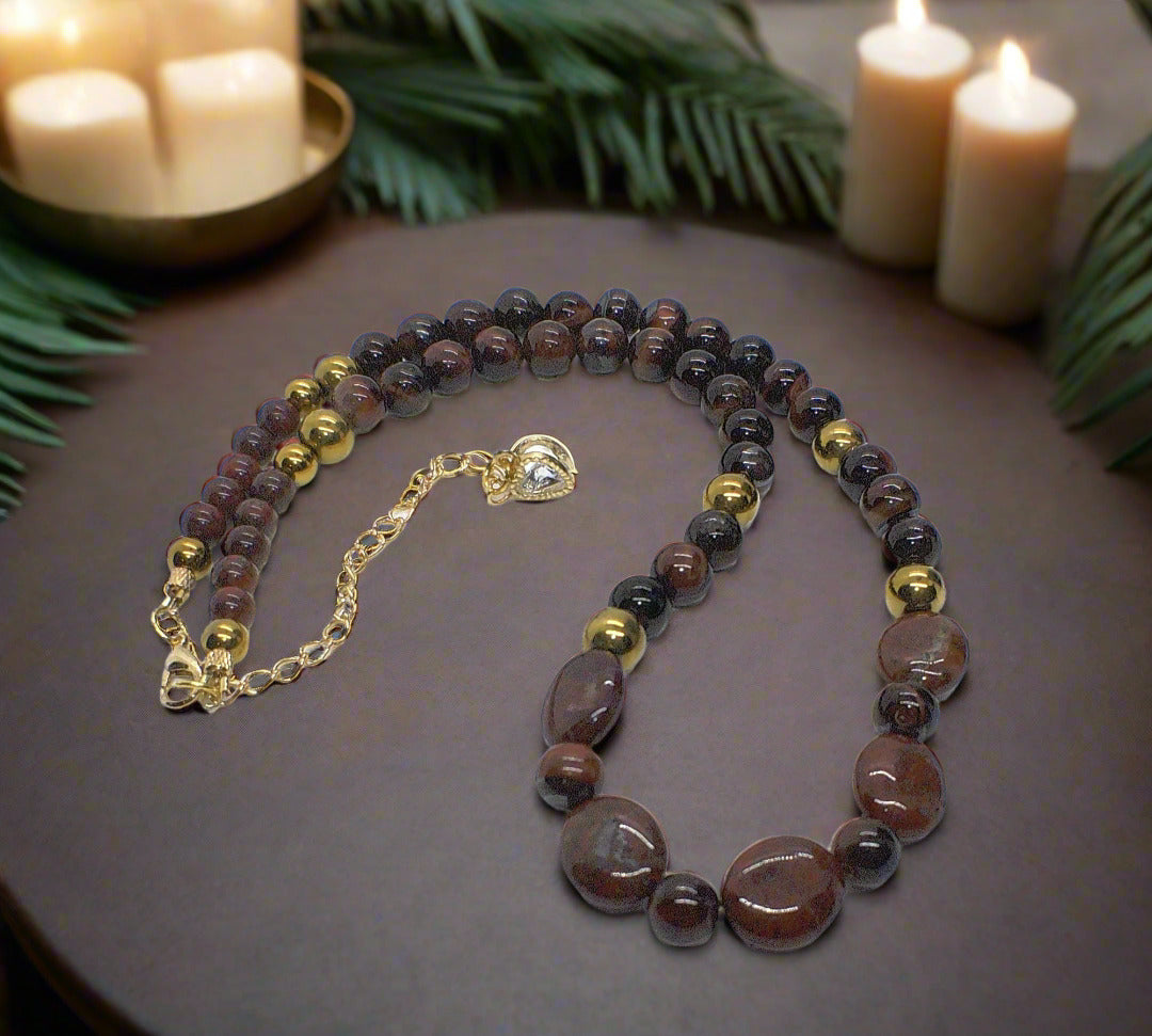 Brilliant Brecca Jasper, Red Tiger Eye, Hematite Beaded Necklace - handcrafted by Artistry Jewelry
