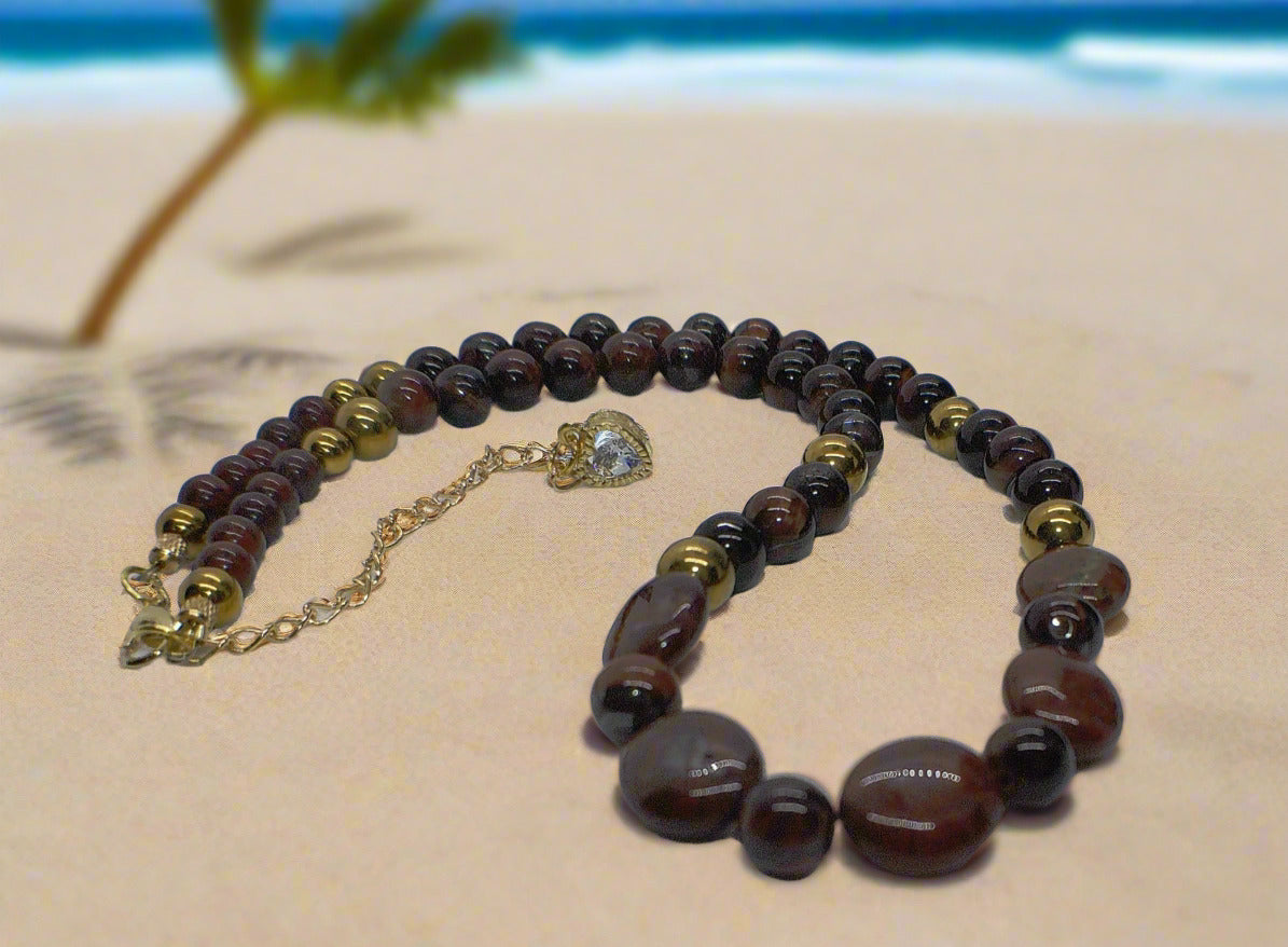 Brilliant Brecca Jasper, Red Tiger Eye, Hematite Beaded Necklace - handcrafted by Artistry Jewelry