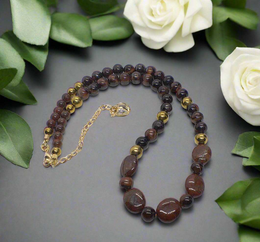Brilliant Brecca Jasper, Red Tiger Eye, Hematite Beaded Necklace - handcrafted by Artistry Jewelry