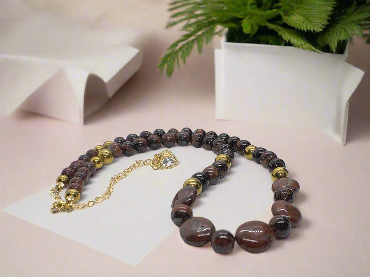 Brilliant Brecca Jasper, Red Tiger Eye, Hematite Beaded Necklace - handcrafted by Artistry Jewelry