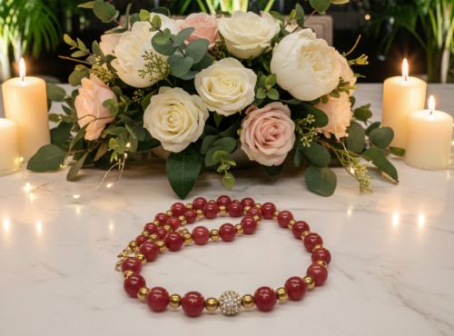Stunning Red Quartz, Crystal, and Hematite Beaded Necklace