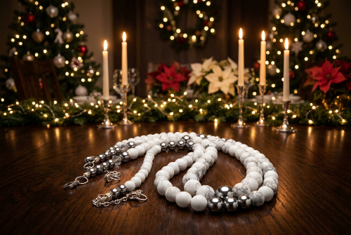 Beautiful Howlite, Hematite, Agate, and Labrador Two-Strand Necklace