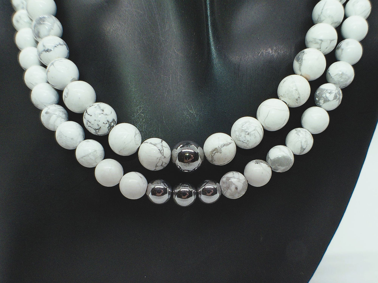 Beautiful Howlite, Hematite, Agate, and Labrador Two-Strand Necklace