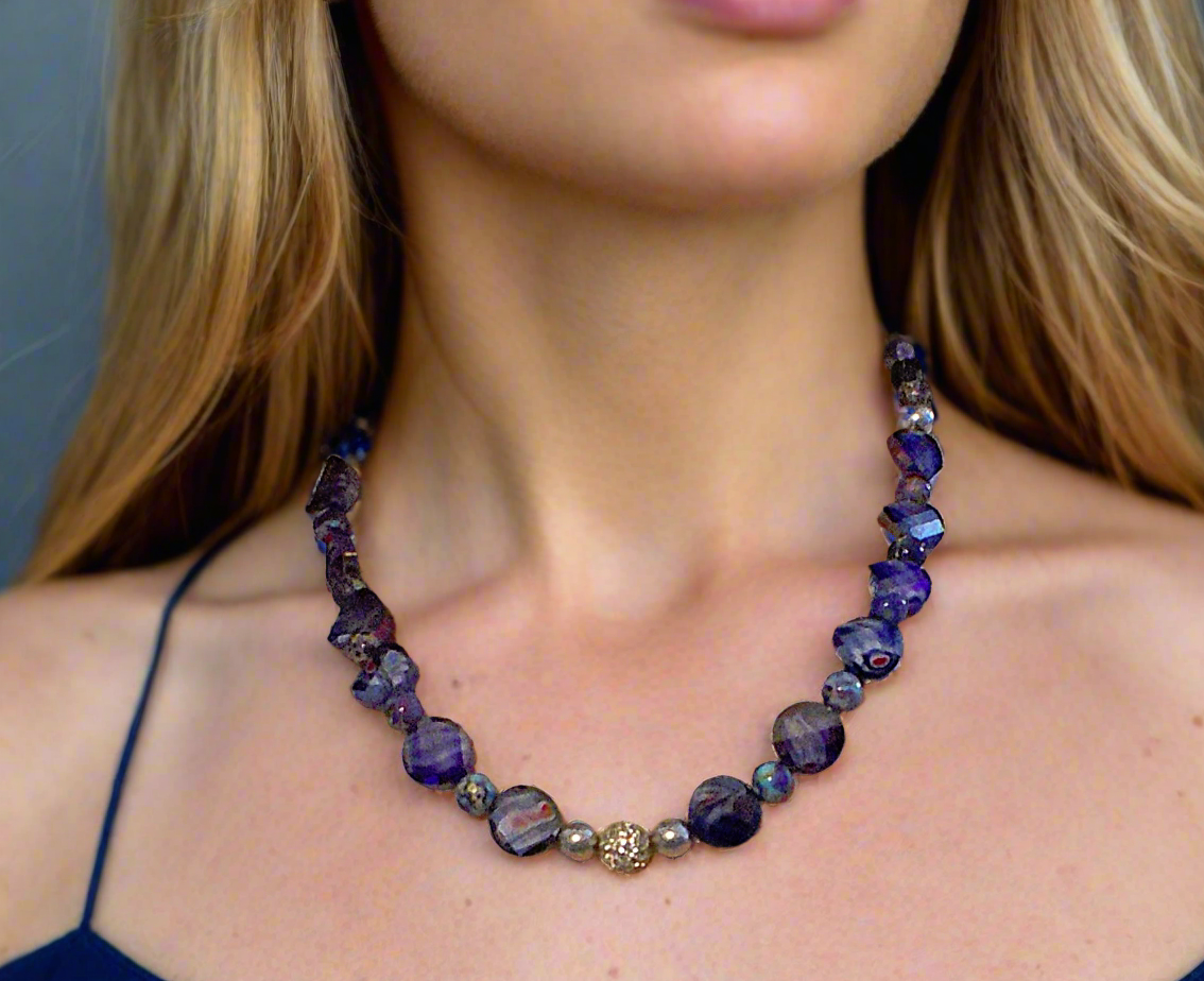 Beautiful Sea Blue Jasper, Firepolish Blue, Silver and Montana Blue, Beaded Necklace handcrafted by Artistry Jewelry