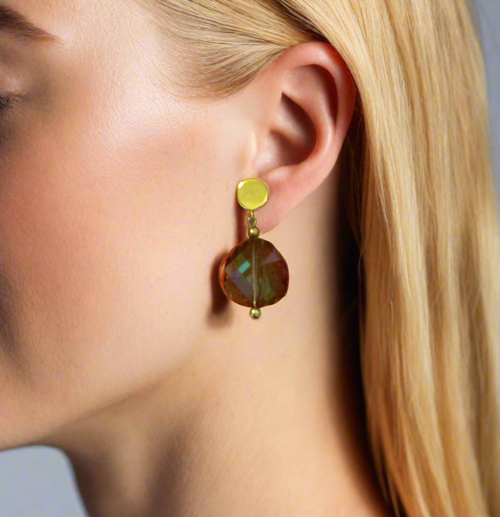 Exquisite Copper Crystal Twist and Gold Earrings