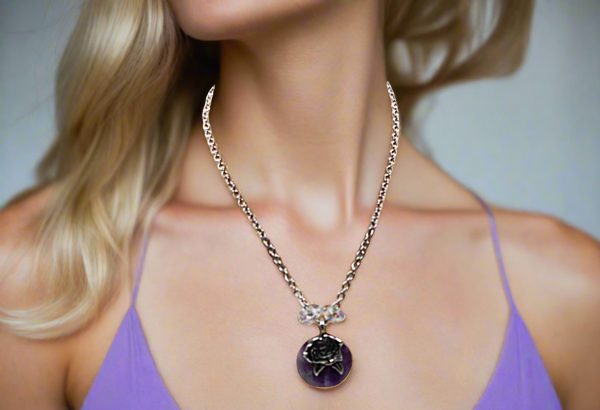 Enticing Amethyst Donut, and Sterling Silver Necklace