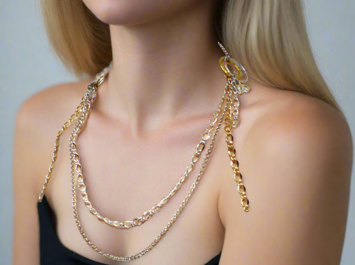 Beautiful Multi Silver and Gold Chain Necklace