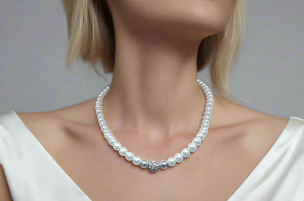 Gorgeous Crystal Czech Ball and Gray & Silver Druk beads, One-of-a-Kind, Beaded Necklace-crafted by Artistry Jewelry