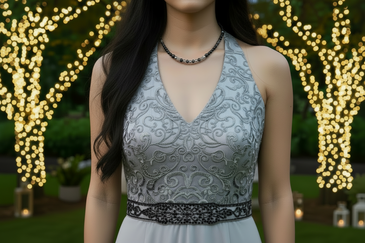 Fabulous Black & Gray Labrador, Black Onyx and Black Diamond Crystals,_A Beaded Necklace