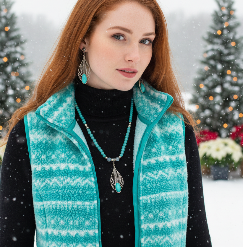 Fabulous Turquoise, Blue Crystal, Silver, and Magnesite, Semi-precious, Beaded Necklace Set - handcrafted by Artistry Jewelry