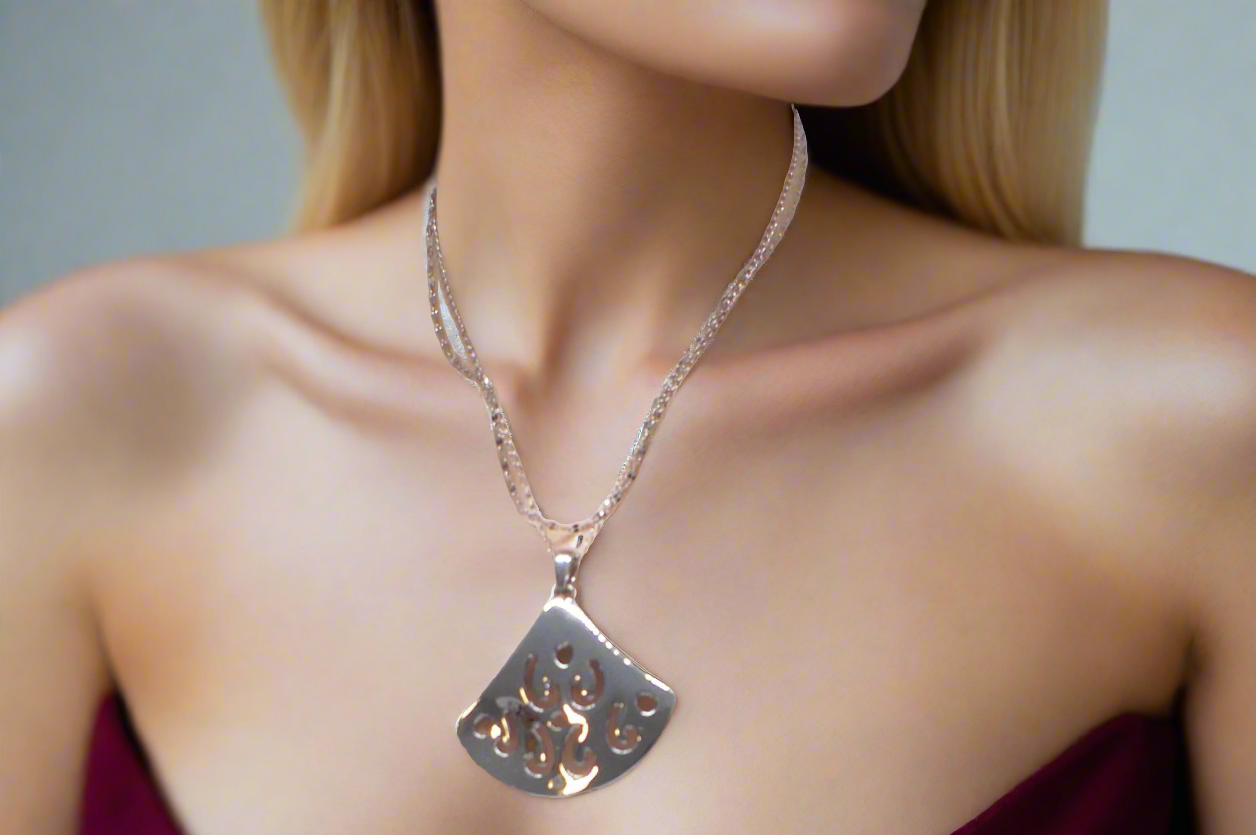 Stunning Silver Pendant, Rhinestones, and Silver Stainless Steel Chain Necklace Set, One-of-a-Kind, Created by Artistry Jewelry