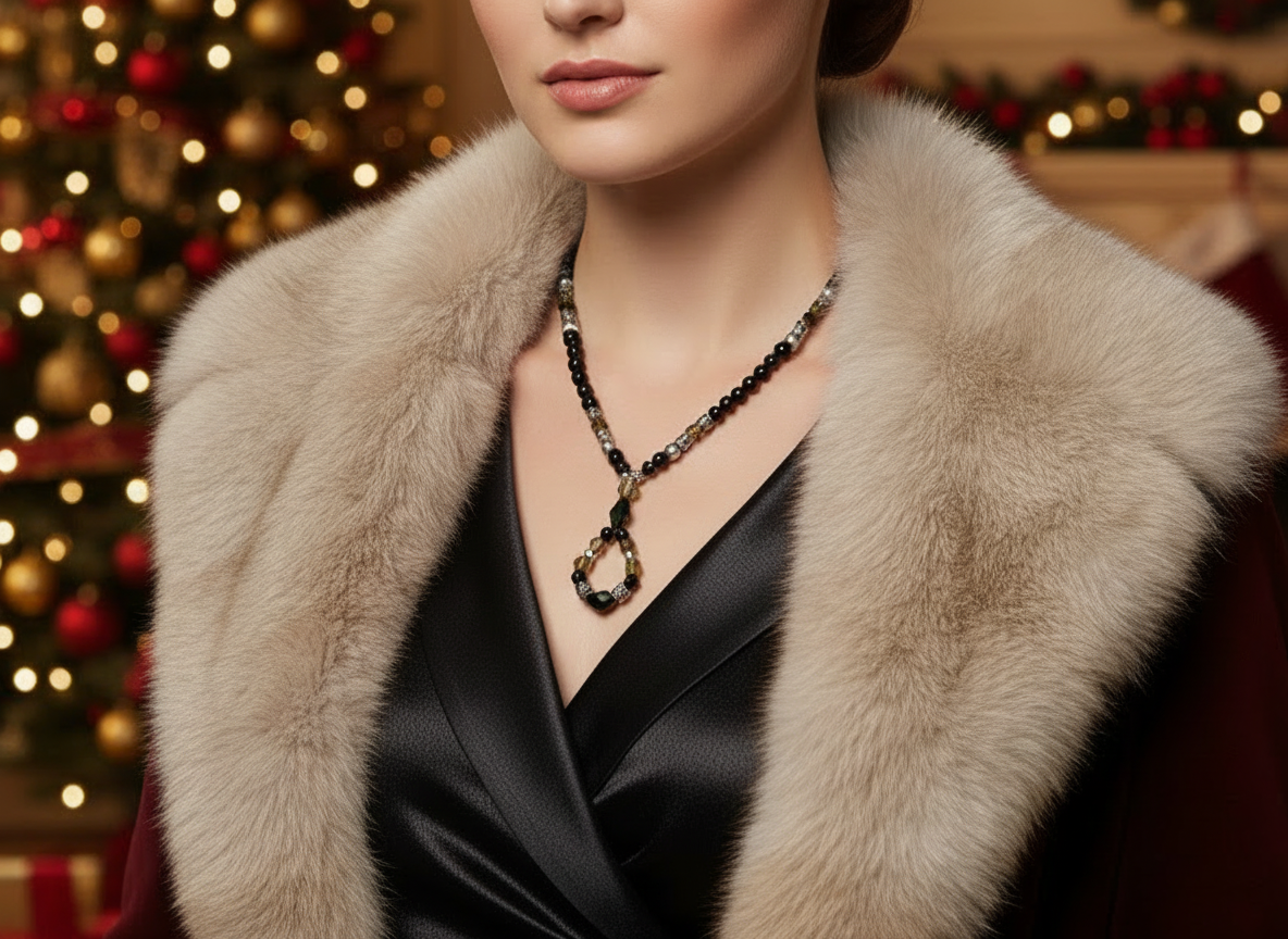 Stunning Black Onyx, Black Diamond Crystals, and Black Pearl beads, Beaded Necklace A, One-of-a-Kind, handcrafted by Artistry Jewelry