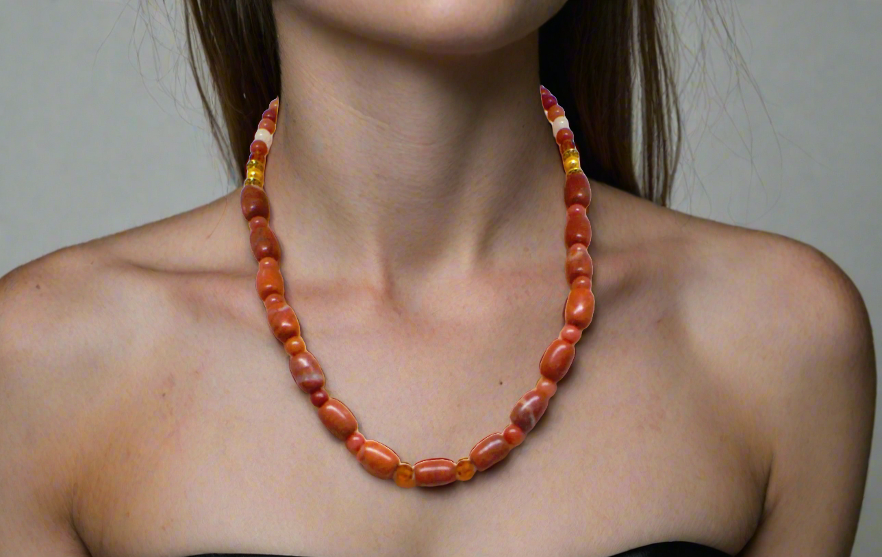 Gorgeous Burnt Red Adventurine and Italian Onyx, Semi-precious Necklace B-handcrafted by Artistry Jewelry