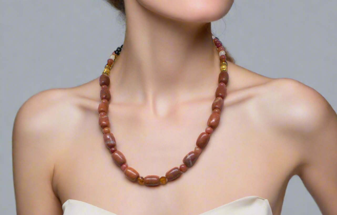 Gorgeous Burnt Red Adventurine and Italian Onyx, Semi-precious Necklace B-handcrafted by Artistry Jewelry