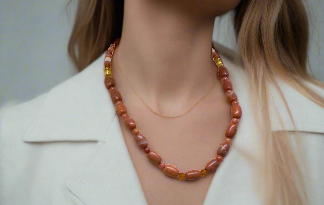 Gorgeous Burnt Red Adventurine and Italian Onyx, Semi-precious Necklace B-handcrafted by Artistry Jewelry