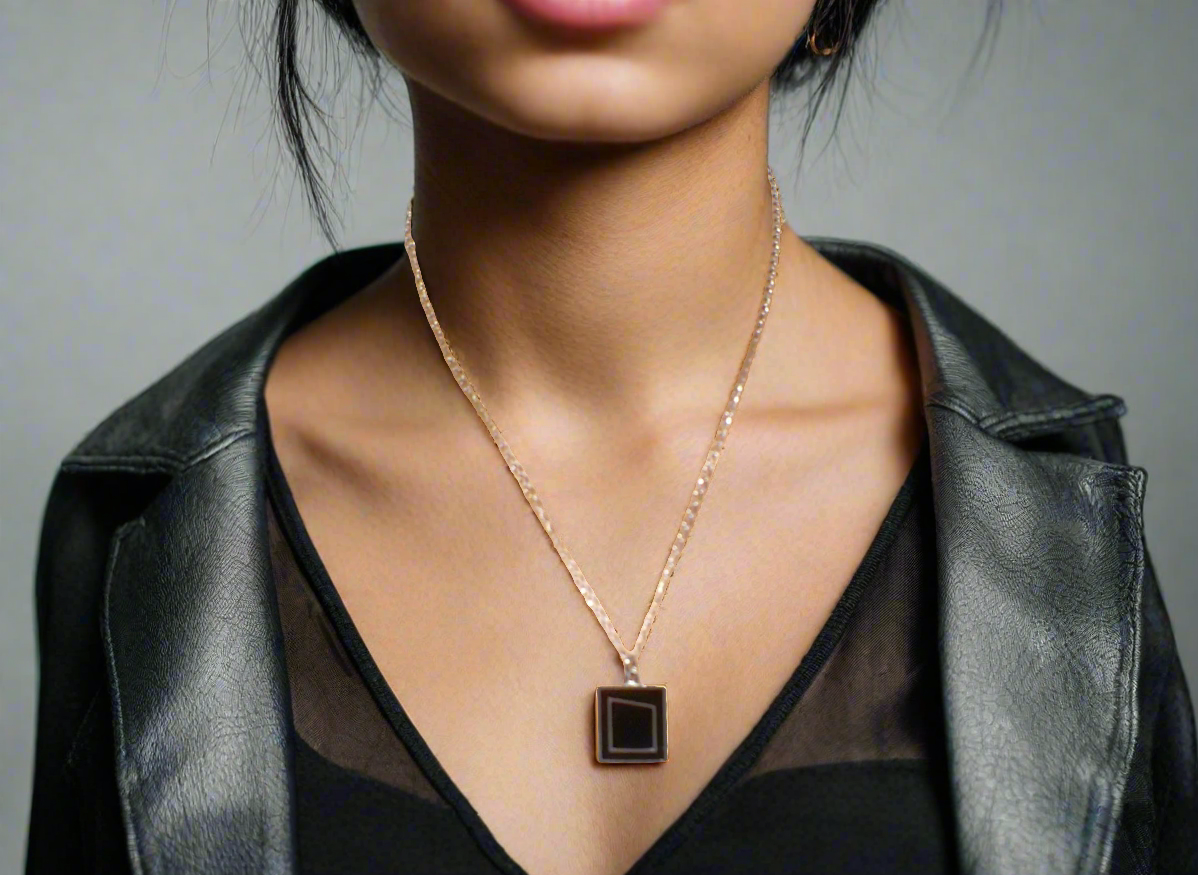Exciting Silver and Black, Geo, Stainless Steel Chain Necklace Set- by Artistry Jewelry