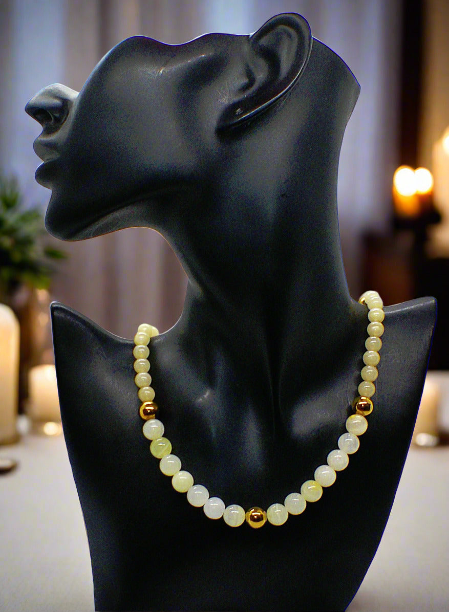 Elegant Ivory and Brown, Czech Crystal, and Gold Hematite Beaded Necklace Set, One-of-a-Kind, handcrafted by Artistry Jewelry