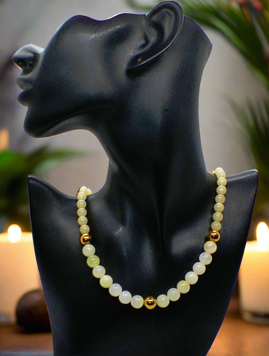 Elegant Ivory and Brown, Czech Crystal, and Gold Hematite Beaded Necklace Set, One-of-a-Kind, handcrafted by Artistry Jewelry