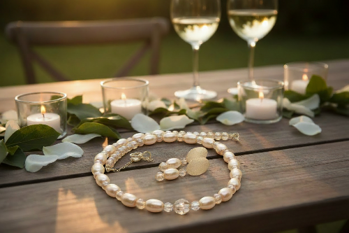 Sweet Golden Shadow Crystals, Light Peach/Champagne Beaded Necklace Set-crafted by Artistry Jewelry